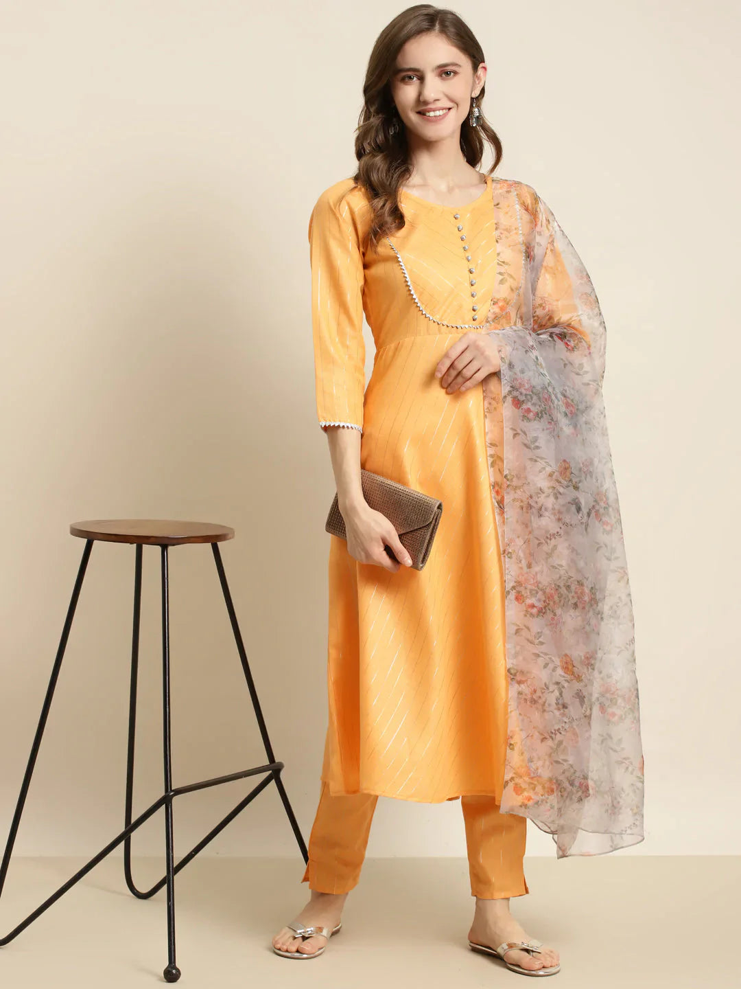 Gotta Patti Kurta with Trousers & With Dupatta ( JOKS D34W 1466 Orange )