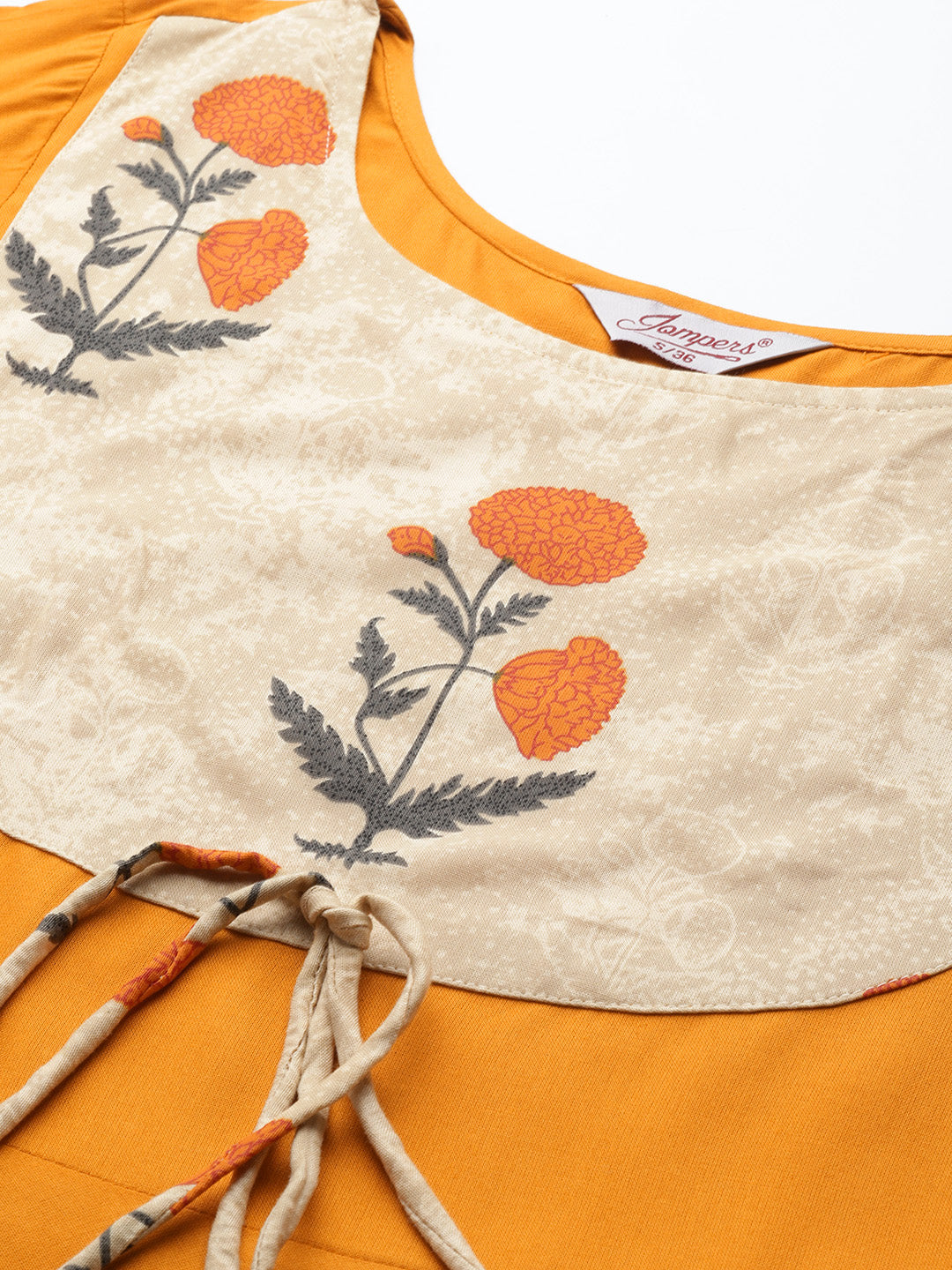 Jompers Floral Printed Mustard Floral Kurta ( JOK 1488 Mustard )