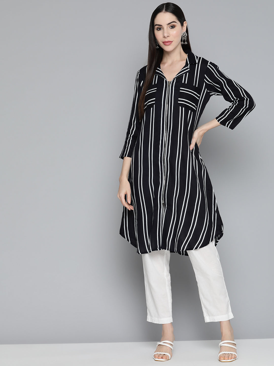 Jompers Black Striped Kurta ( JOK 1492 Black )