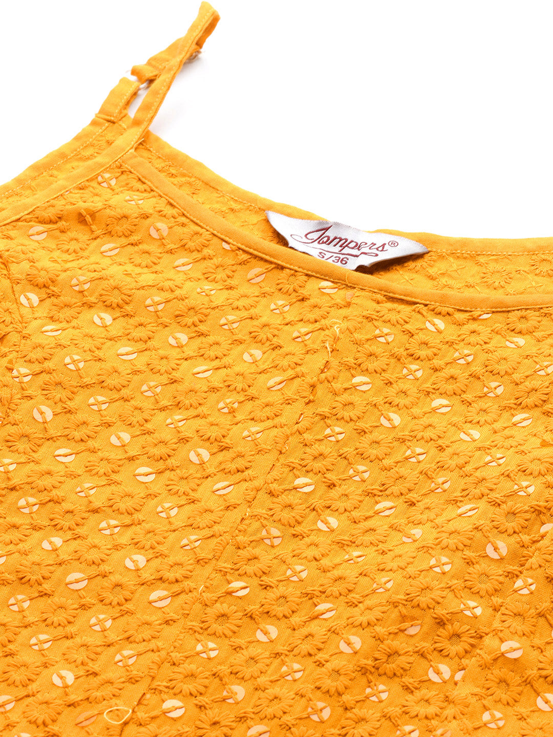 Jompers Mustard Floral Sequin Embroidered A-Line Midi Dress ( JOK 1494 Mustard )