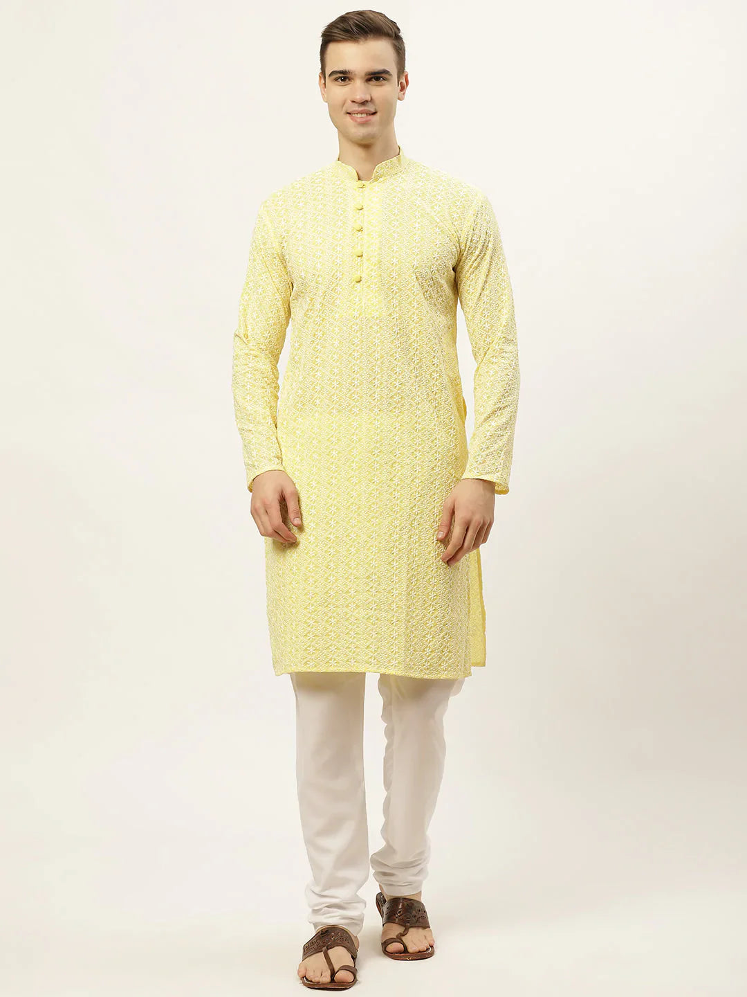 Jompers Men's Yellow Embroidered Kurta Only ( KO 626 Yellow )
