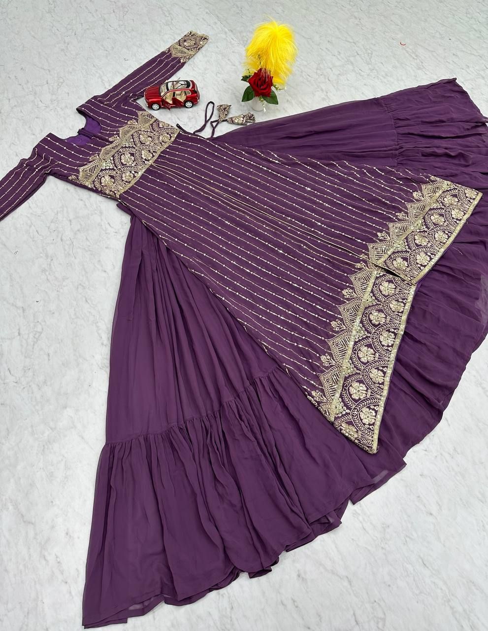 Aastha fashion Wine Heavy Fox Georgette lehanga blouse Heavy embroidery Work