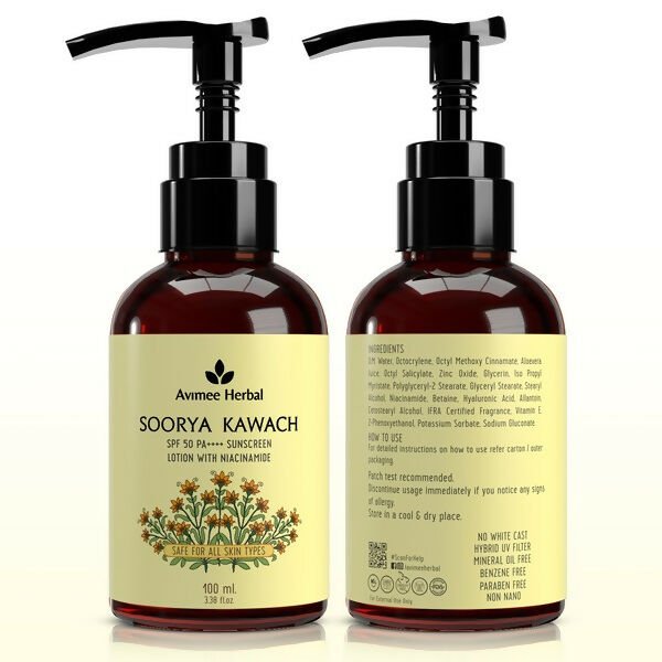 Avimee herbal Soorya Kawach SPF 50 PA++++ Niacinamide Sunscreen Lotion