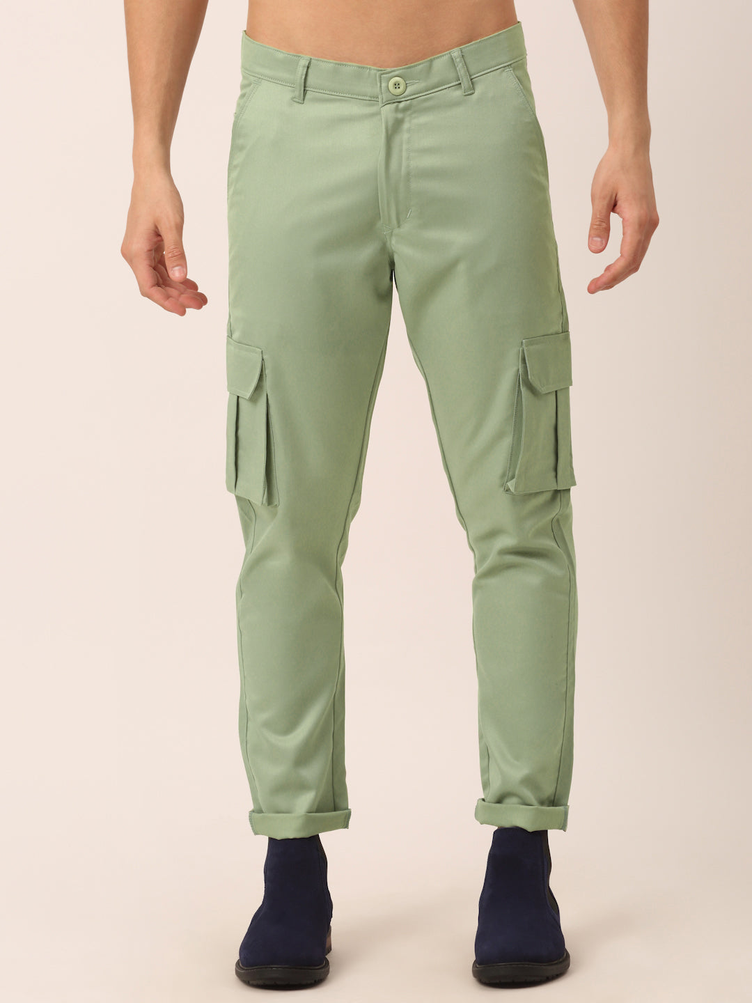 Indian Needle Men's Casual Cotton Solid Cargo Pants