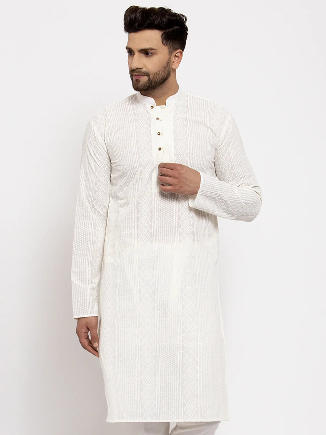 Jompers Men Cream Embroidered Kurta Only ( KO 640 Cream )
