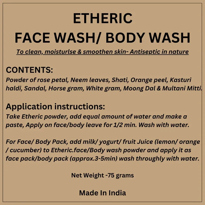 Etheric Herbal Face & Body Wash Powder – Natural Anti Acne & Skin Brightening Care