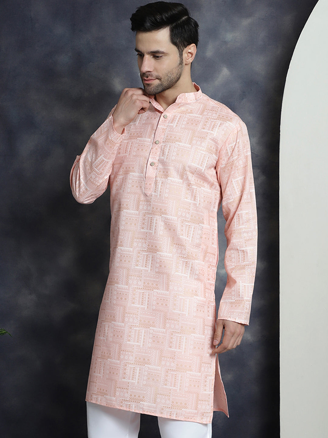 Men's Printed Kurtas ( KO 5031Peach )