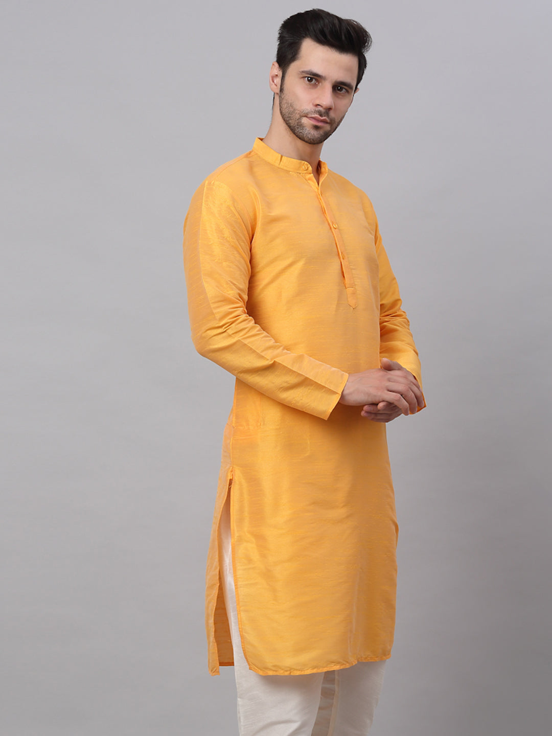 Jompers Men's Solid Dupion Silk Kurtas ( KO 636Yellow )