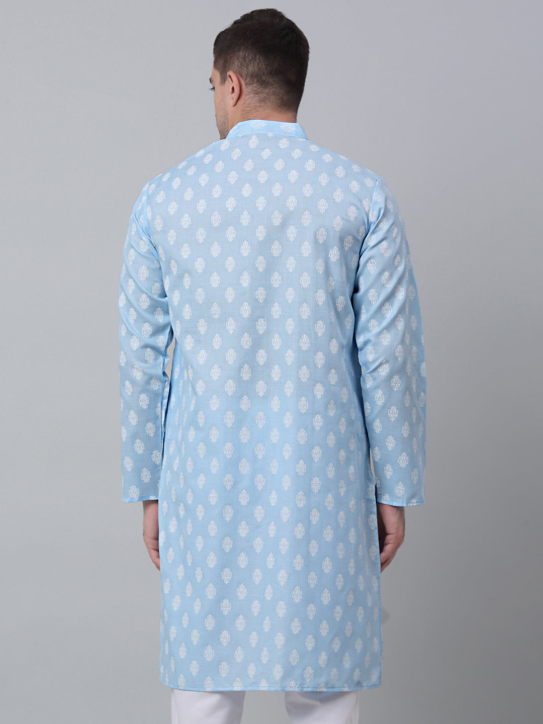 Jompers Men's Sky Cotton Floral printed kurta Only