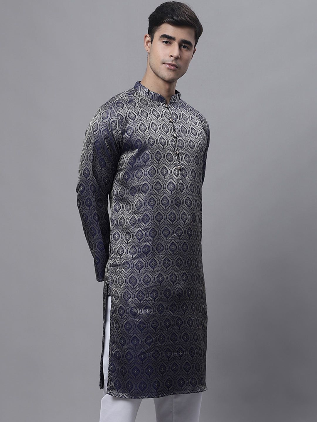 Men Ethnic Navy Blue Woven Design Kurtas