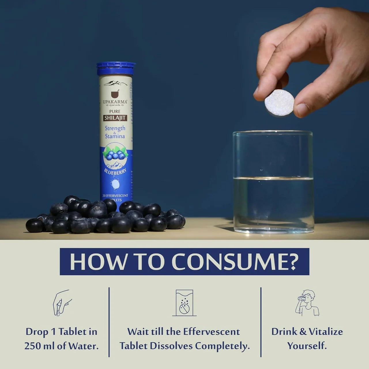 Upakarma Ayurveda Pure SJ Effervescent Tablets in 2 Unique Flavors (Orange & Blueberry) Combo