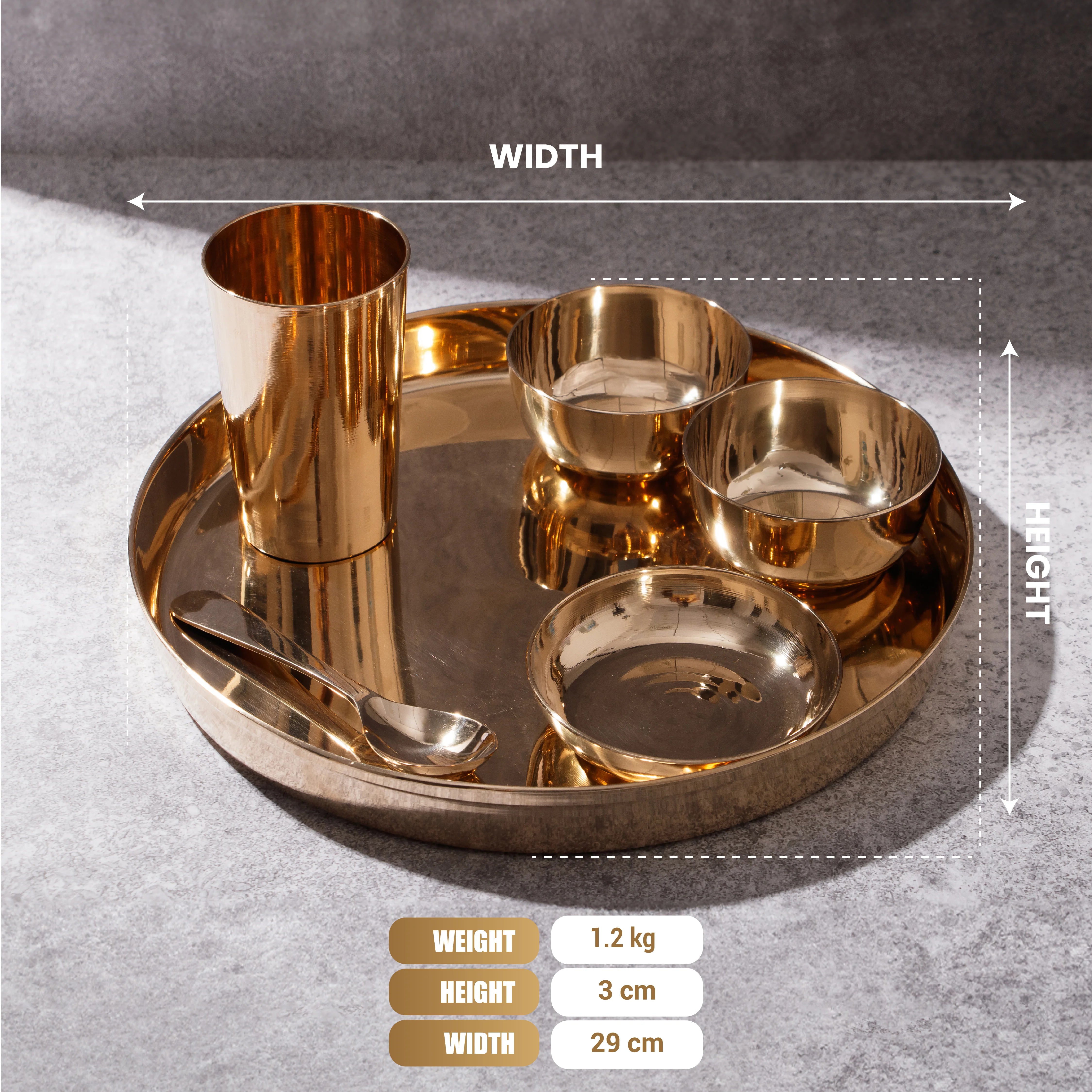 Health Smith Kansa Thali Dinner Set | 6 Piece Kansa Thali Set, 1 Plate (Thali)