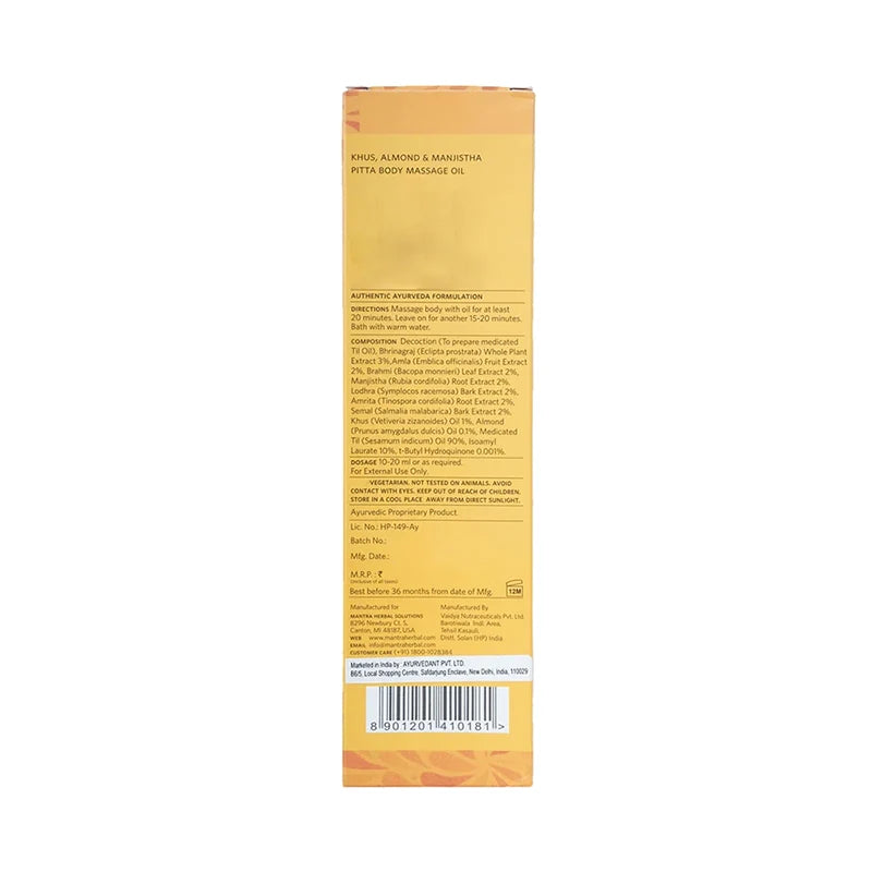 Mantra Khus, Almond And Manjistha Pitta Body Massage Oil