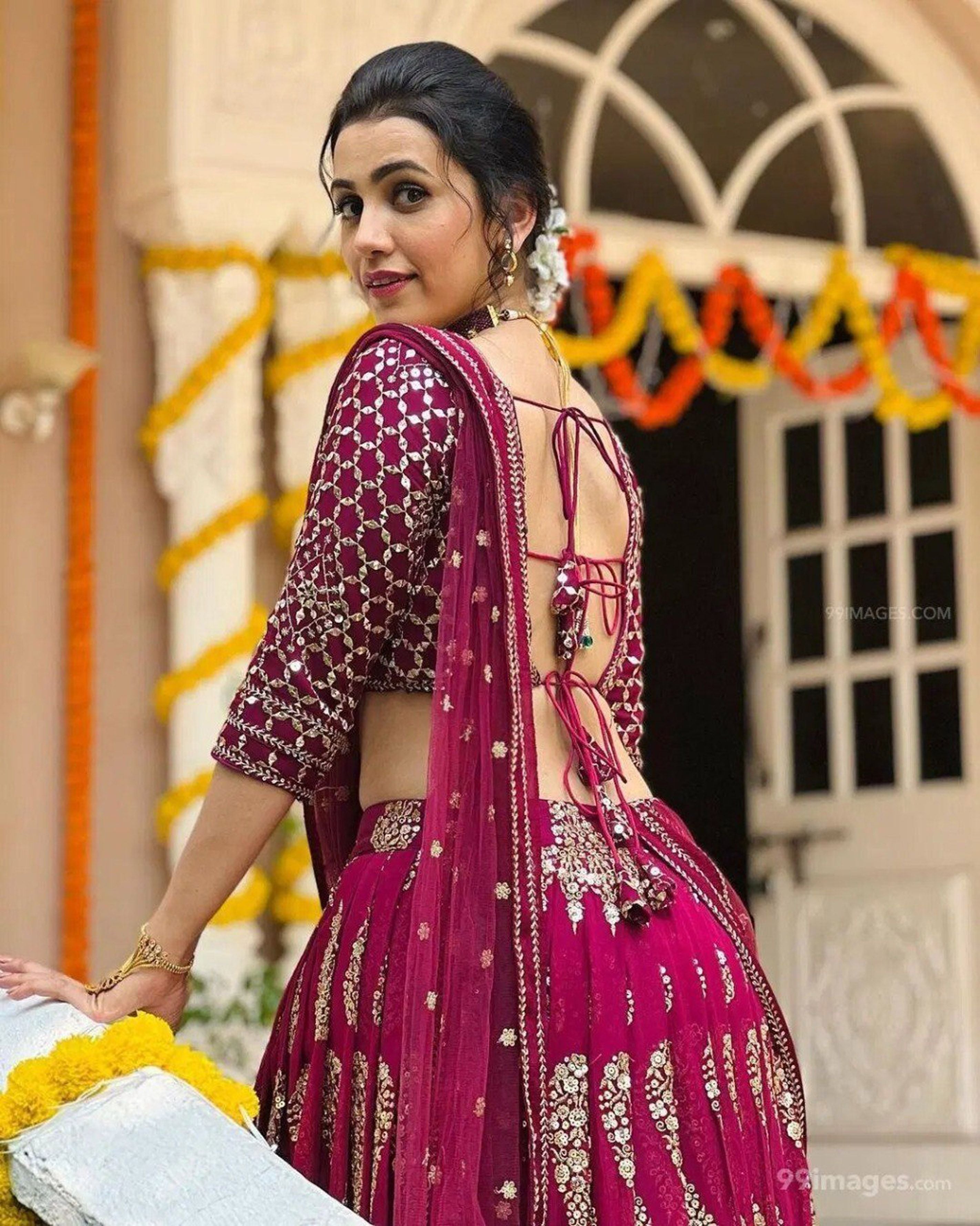 Aastha fashion off magenta Lehenga Choli with faux georgette blouse fabric