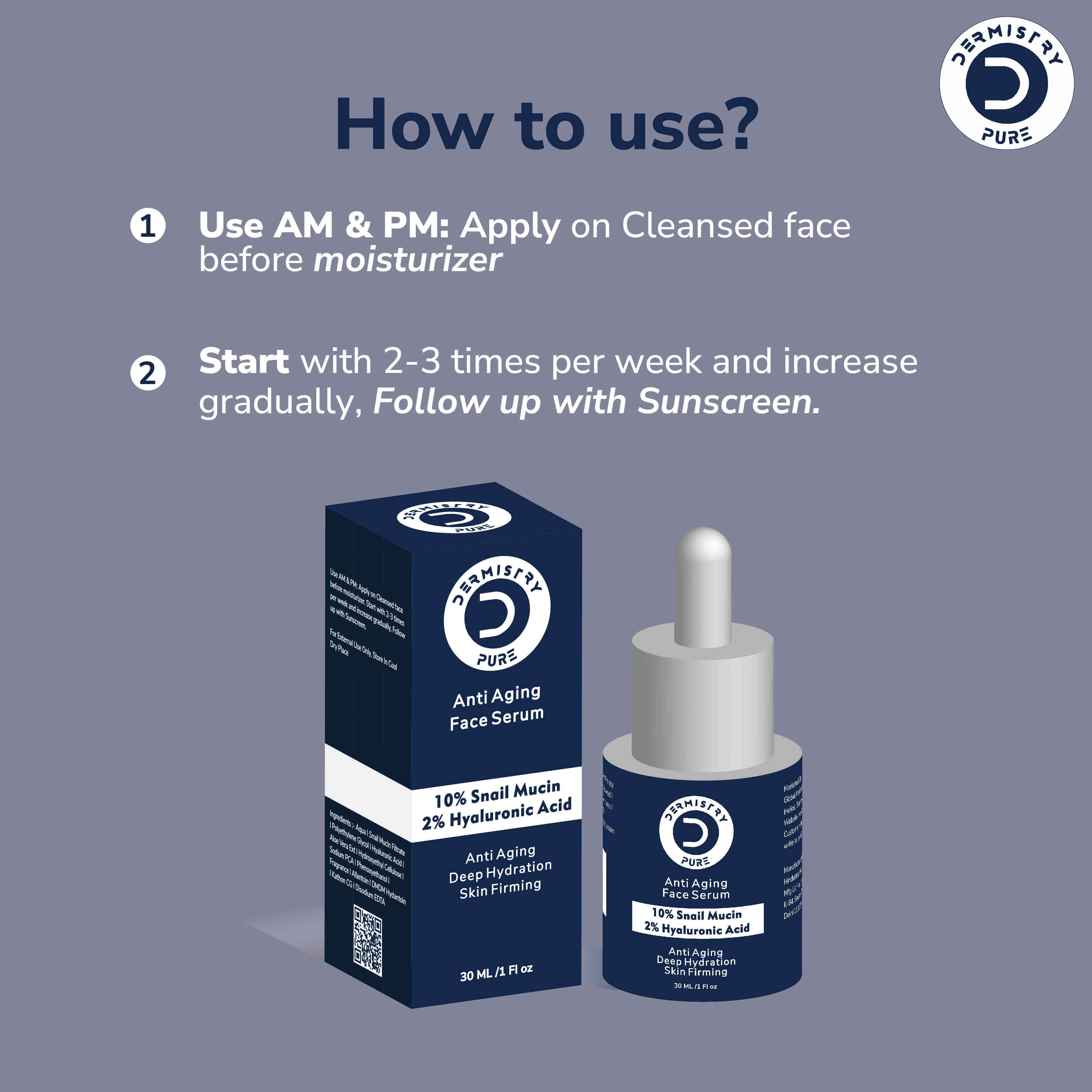 Dermistry 10% Snail Mucin96 Peptide Anti Ageing Moisturizer Skin Firming Tightening Aging Face Serum
