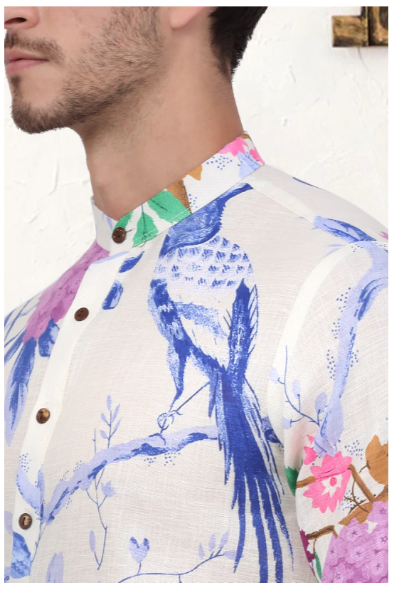 Men's Animal Printed Pure Cotton Straight Kurtas