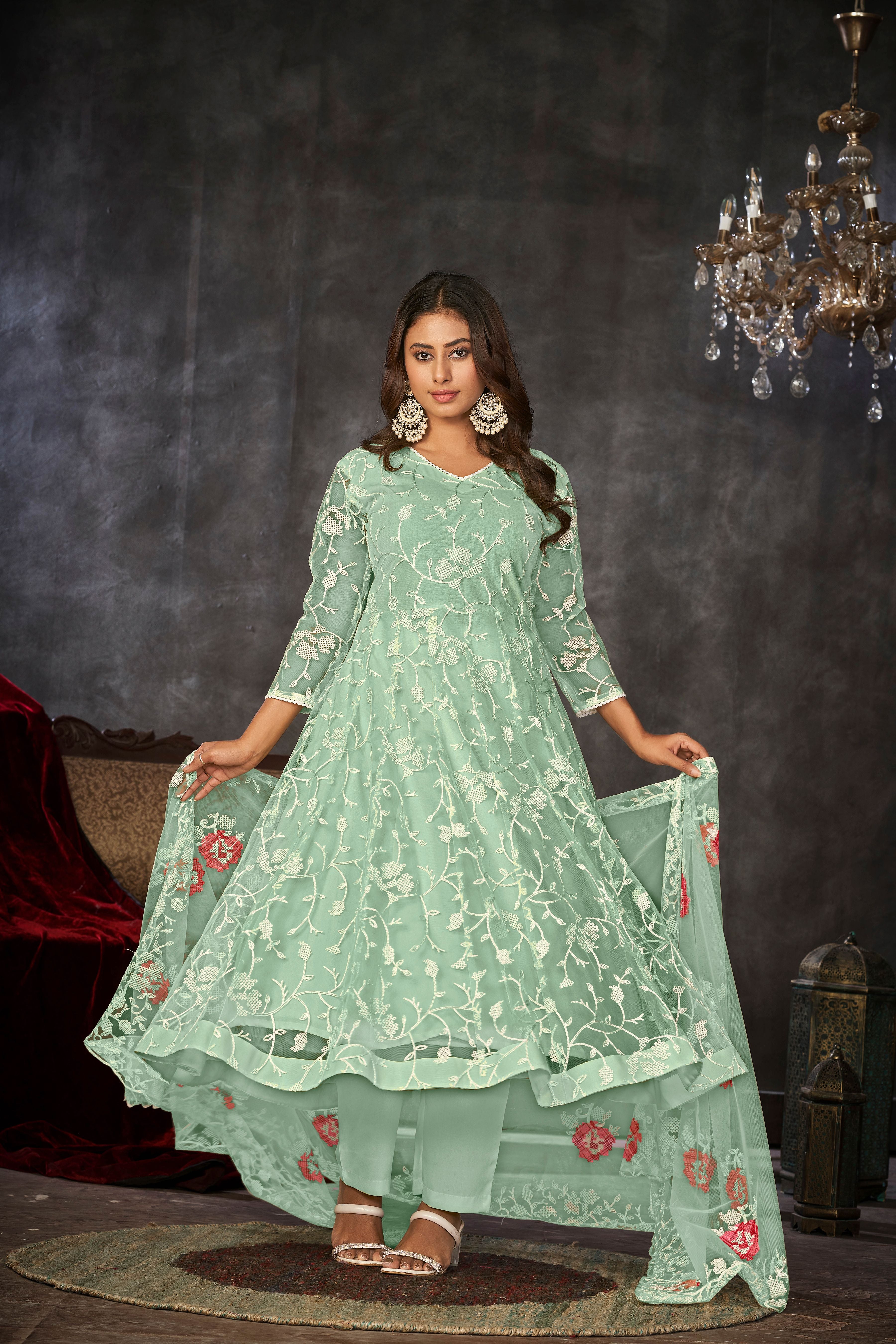 Aastha Light green Dupatta with Net top fabric Crepe Bottom fabric