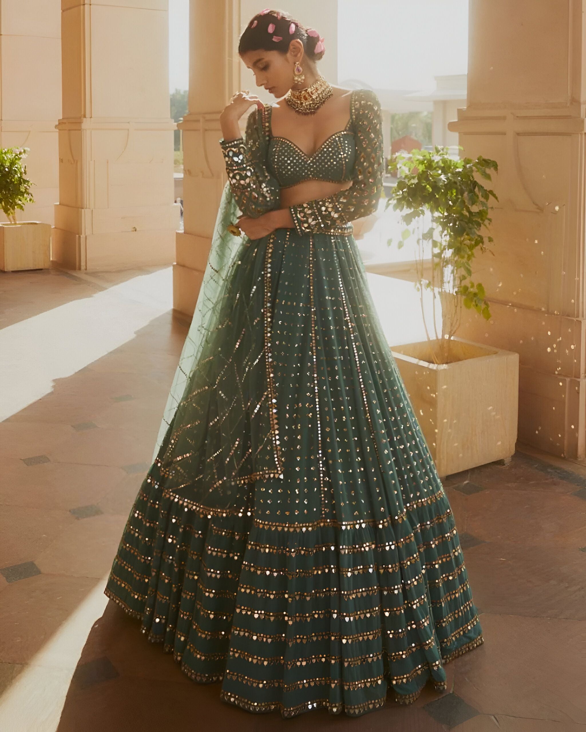 Aastha fashion green Lehenga Choli with faux georgette blouse fabric
