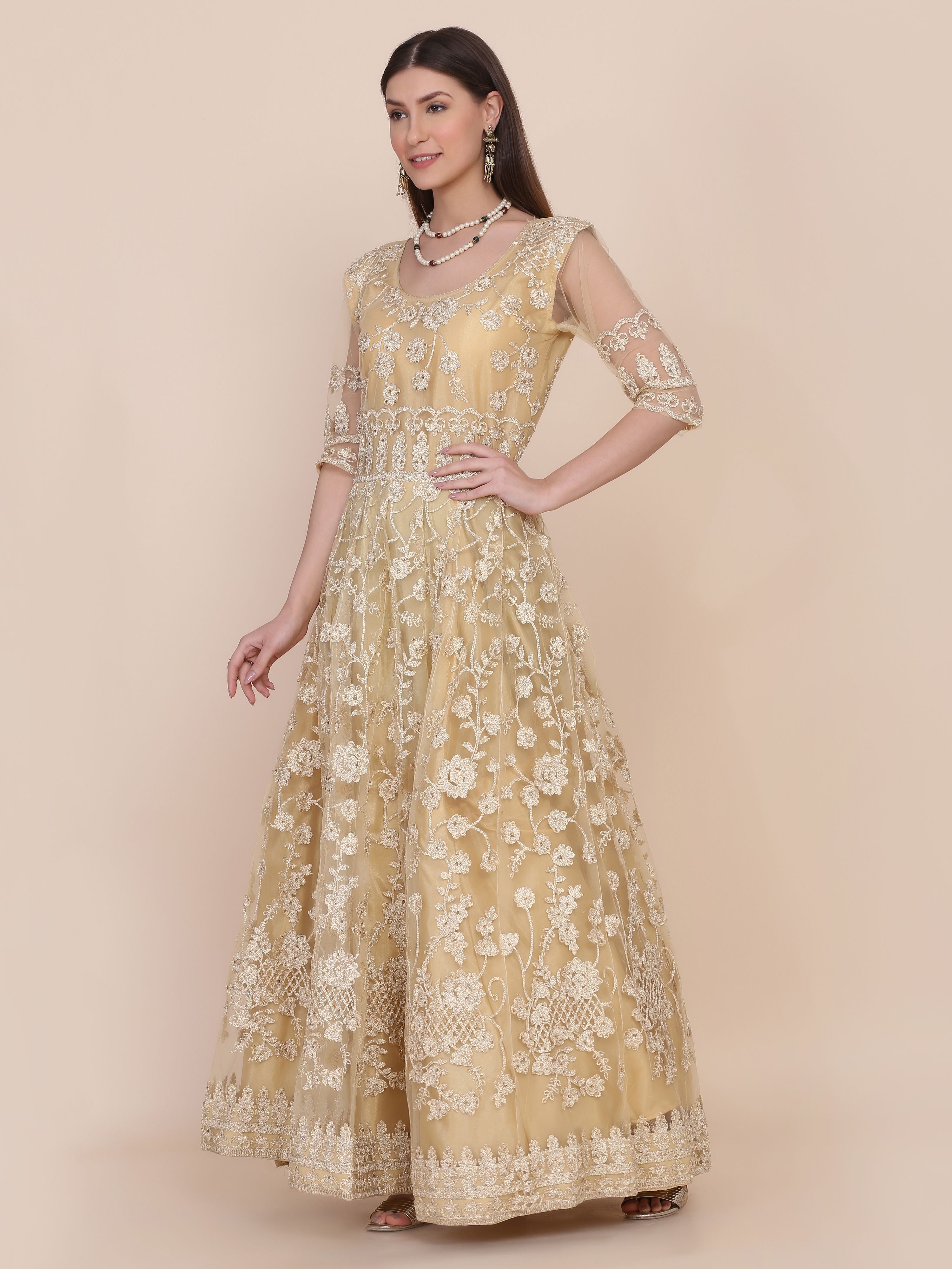 Aastha Cream Dupatta with Net top fabric Crepe Bottom fabric