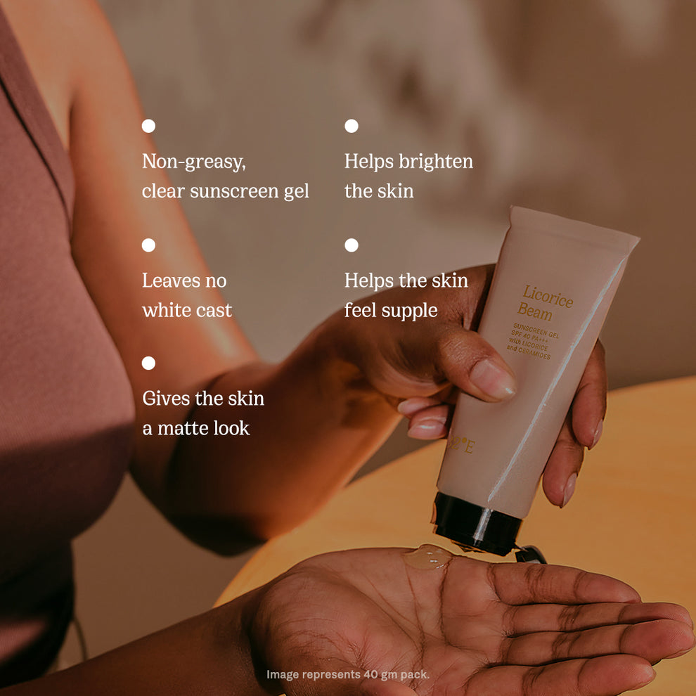 82°E By Deepika Padukone Licorice Beam Sunscreen Gel | SPF 40 PA+++ | Clear Sunscreen Gel with Licorice and Ceramides