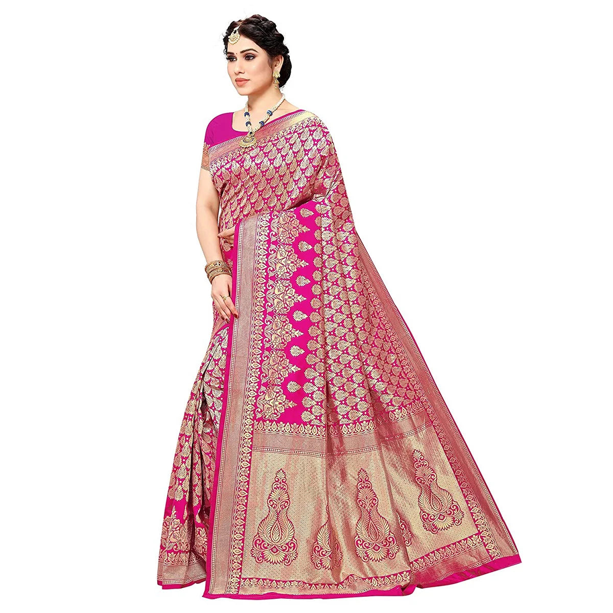 Vamika Pink Banarasi Jacquard Weaving Saree