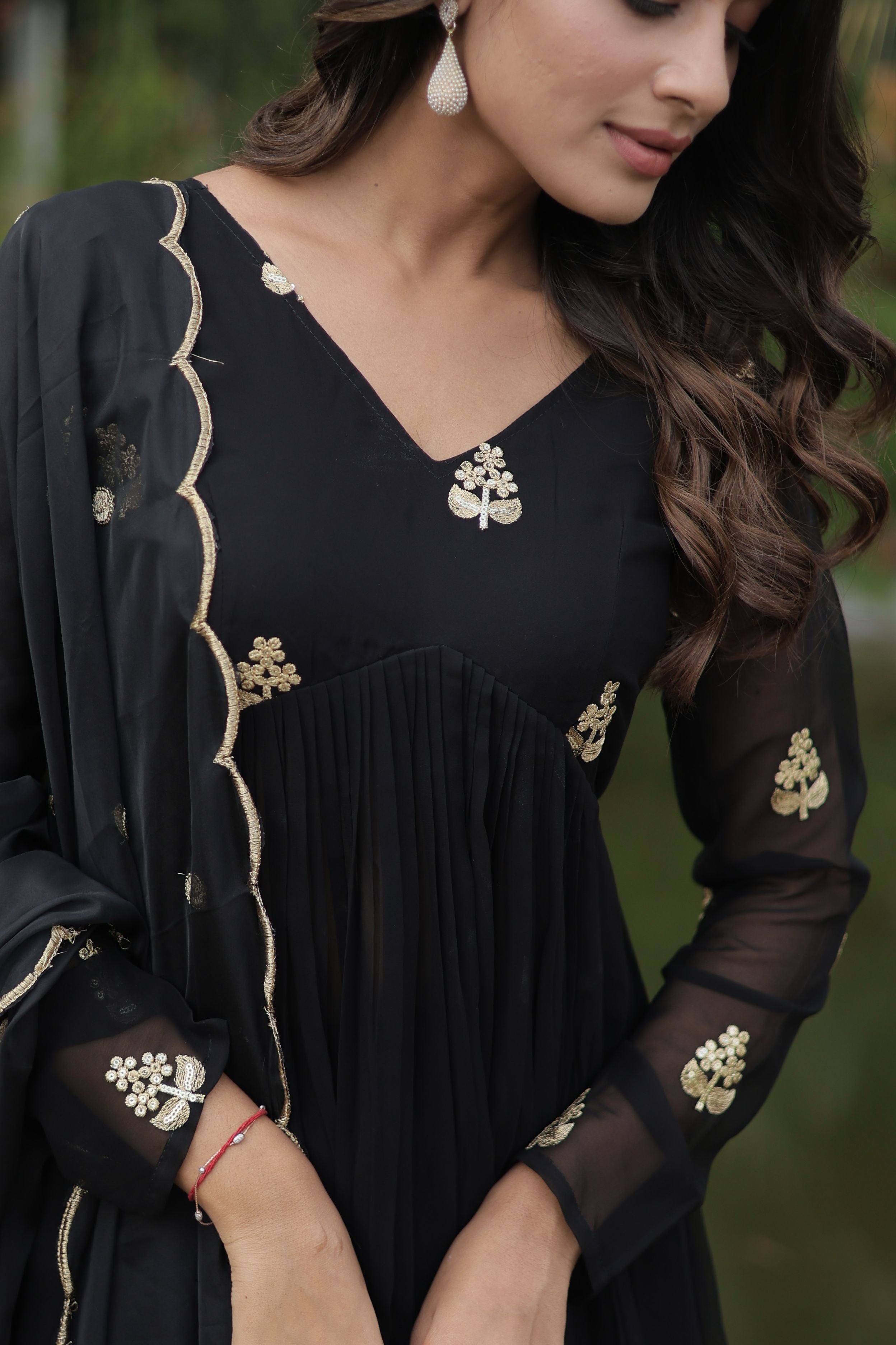 Aastha Black Faux Blooming Russian Silk with Gown Embroidered Work