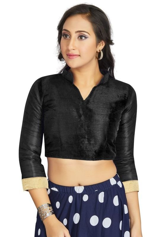 Aastha fashion Black Art Silk Blouse Fabric Matty In Sleeve Blouse work - Prithvi Mart
