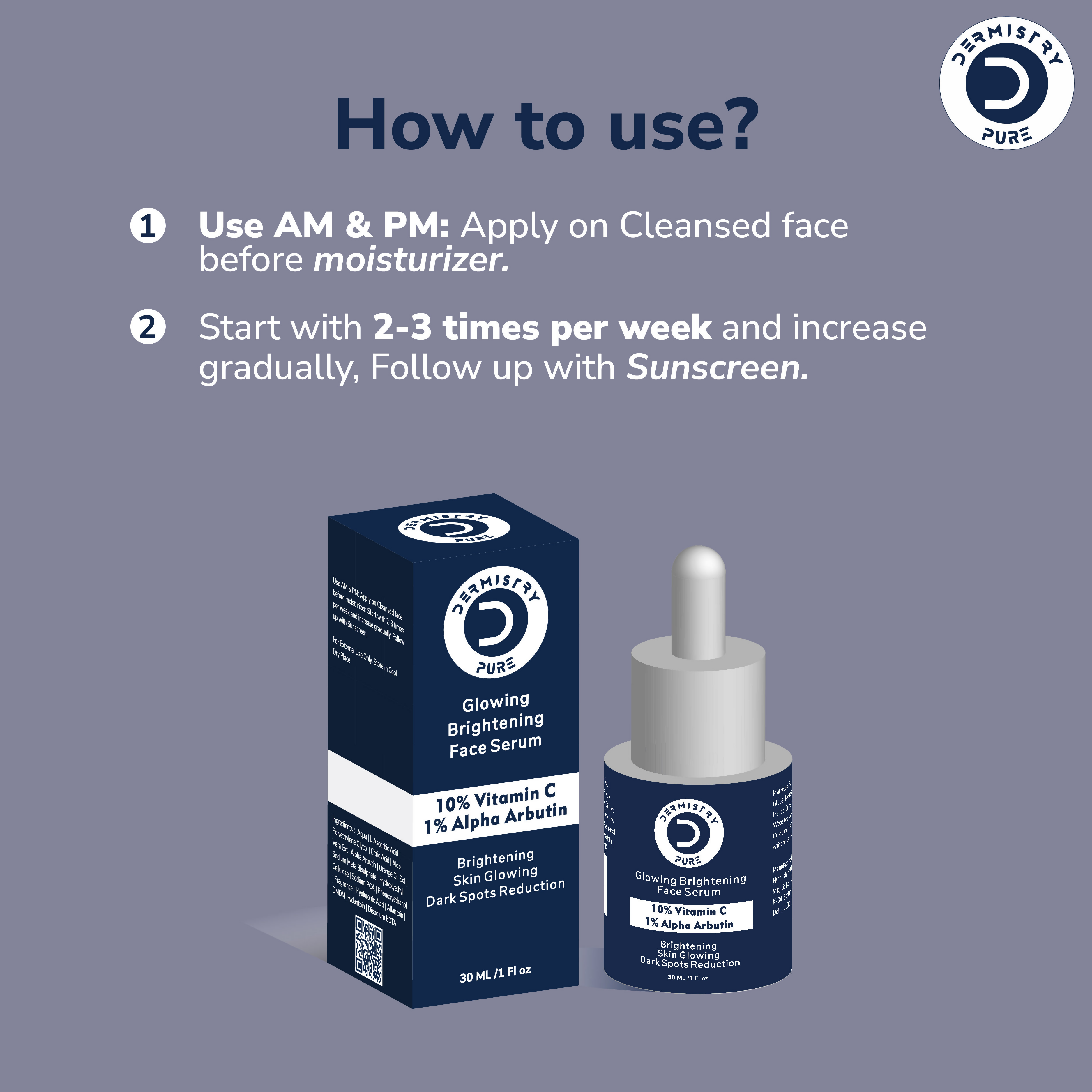 Dermistry 10% Vitamin C 1% Alpha Arbutin Dull Skin Brightening Lightening Fairness Glow Face Serum