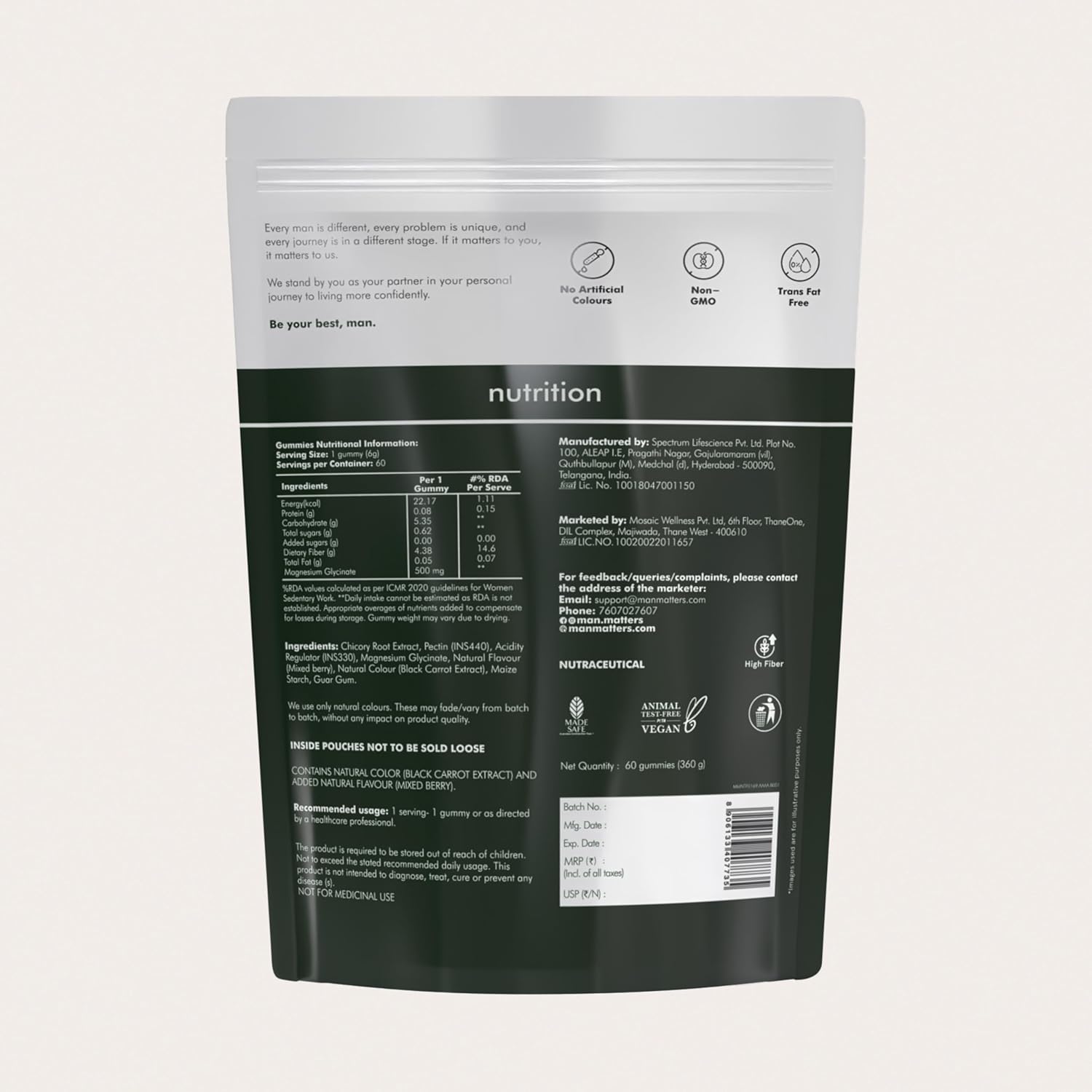 Man Matters Magnesium Glycinate Gummies For Improved Sleep Gummy |Higher Absorption Helps in Relieve Stress, Muscle Recovery & Support Bone Health| No Added Sugar|