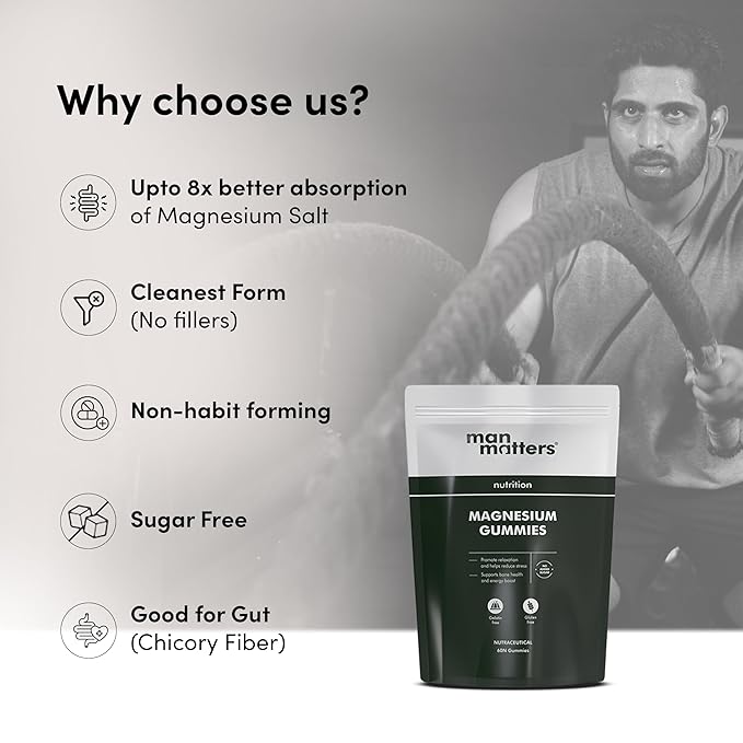 Man Matters Magnesium Glycinate Gummies For Improved Sleep Gummy |Higher Absorption Helps in Relieve Stress, Muscle Recovery & Support Bone Health| No Added Sugar|