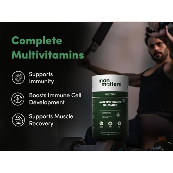 Man Matters Multivitamin Gummies With No Added Sugar | Daily Essential Multivitamin for Men | 15 Vitamins & Minerals, 8 Amino Acids, 7 Herbal Extract | Enhances Immunity & Overall Well Being