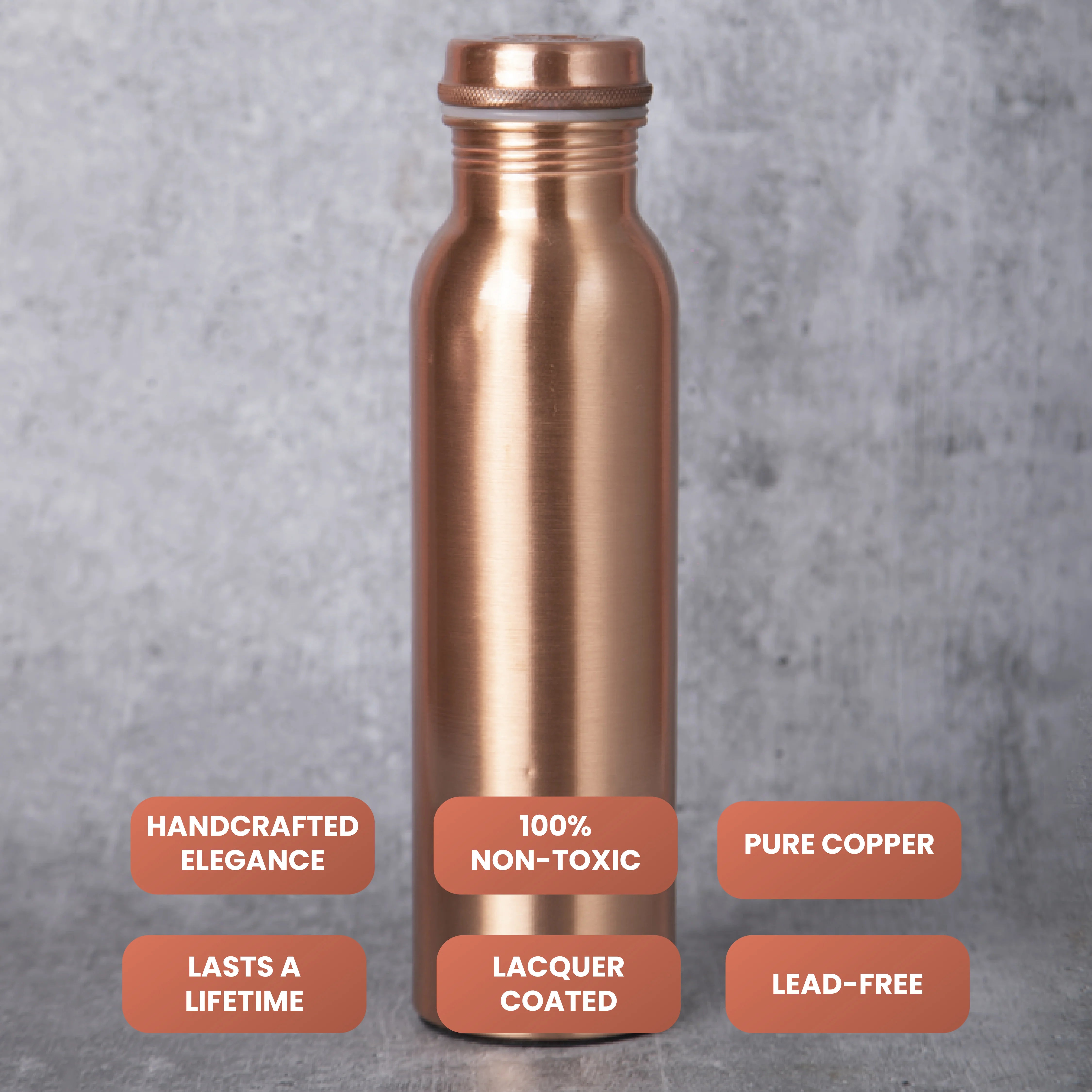 Health Smith Pure Copper Water Bottle | Leak proof Water Bottle, Matte Finish | 1 Litre