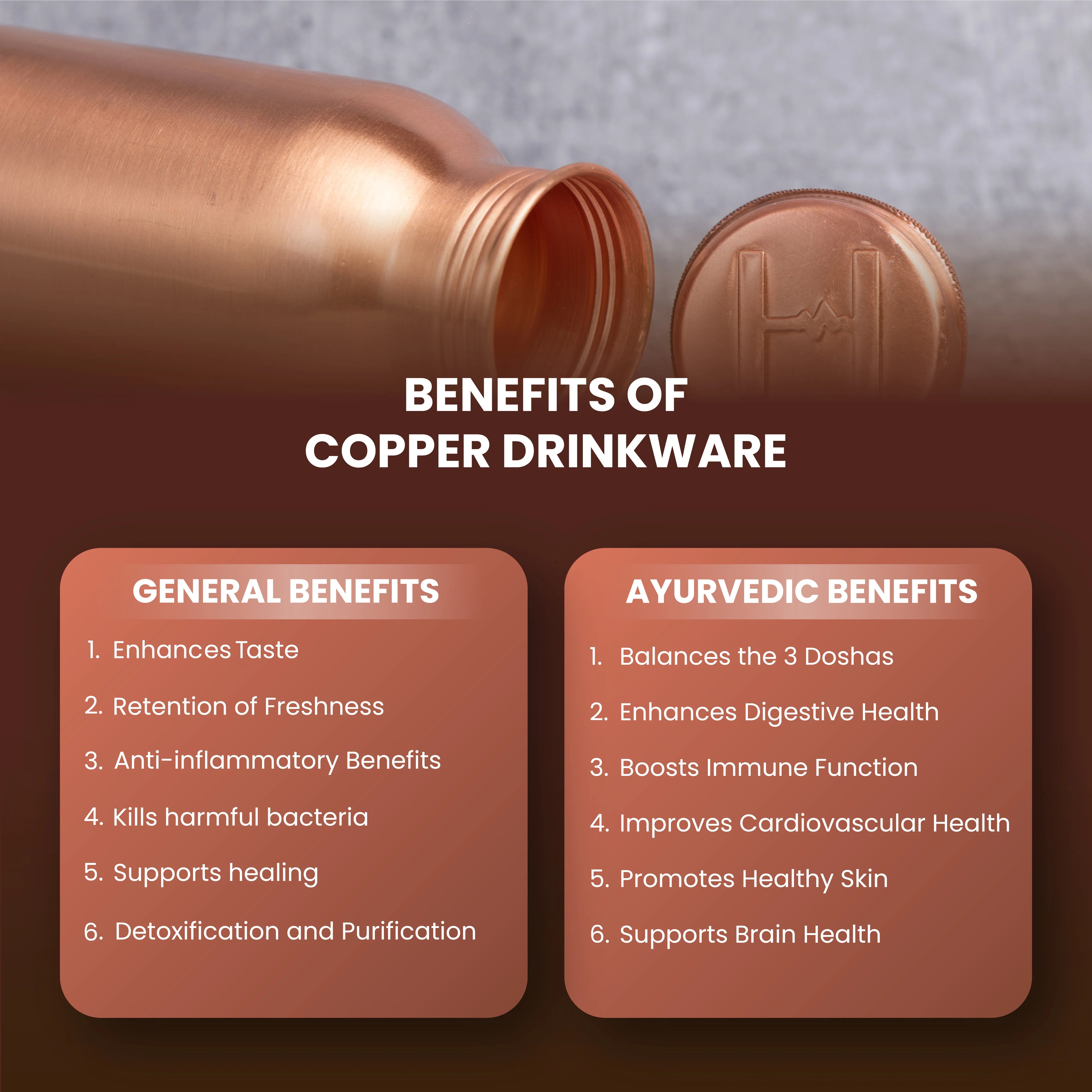 Health Smith Pure Copper Water Bottle | Leak proof Water Bottle, Matte Finish | 1 Litre