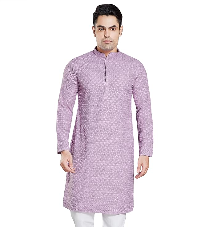Men's Sequince Embroidered Cotton Blend Only Slim Fit Kurta