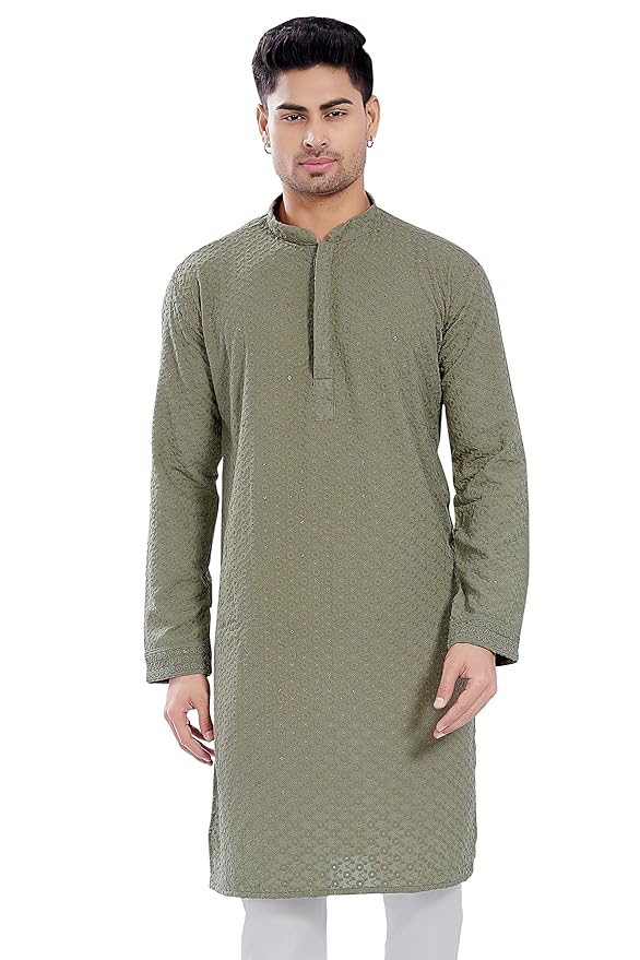 Men's Sequince Embroidered Cotton Blend Only Slim Fit Kurta