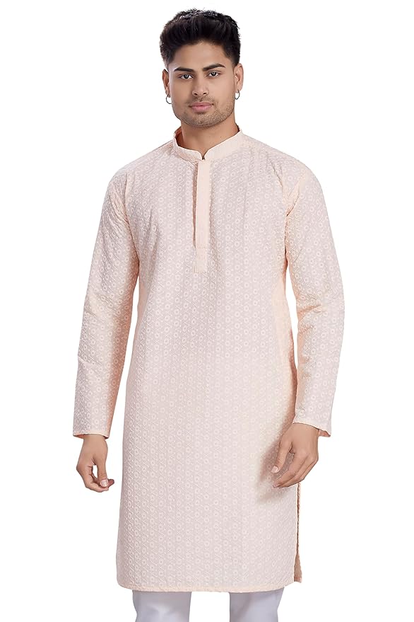 Men's Sequince Embroidered Cotton Blend Only Slim Fit Kurta