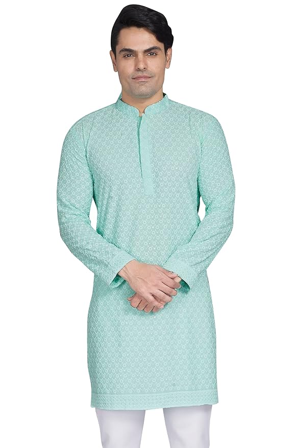 Men's Sequince Embroidered Cotton Blend Only Slim Fit Kurta