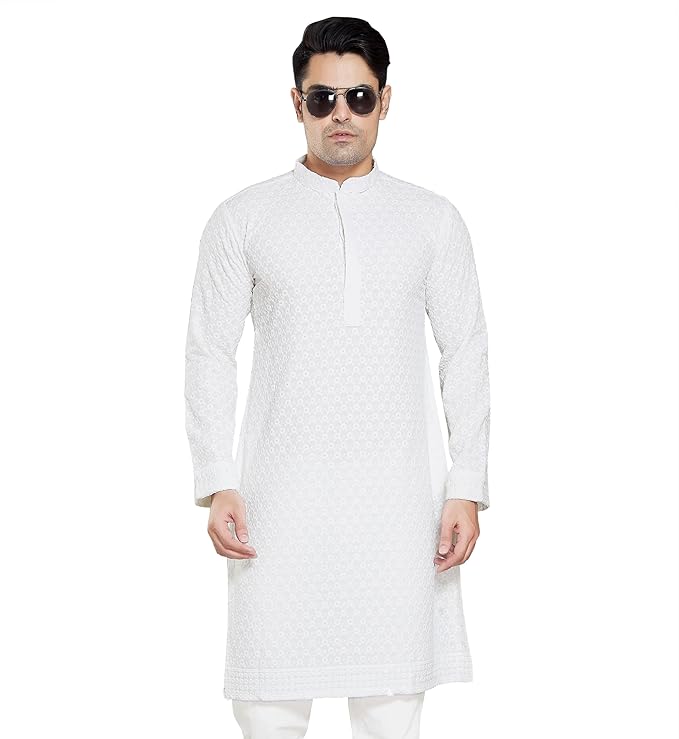 Men's Sequince Embroidered Cotton Blend Only Slim Fit Kurta