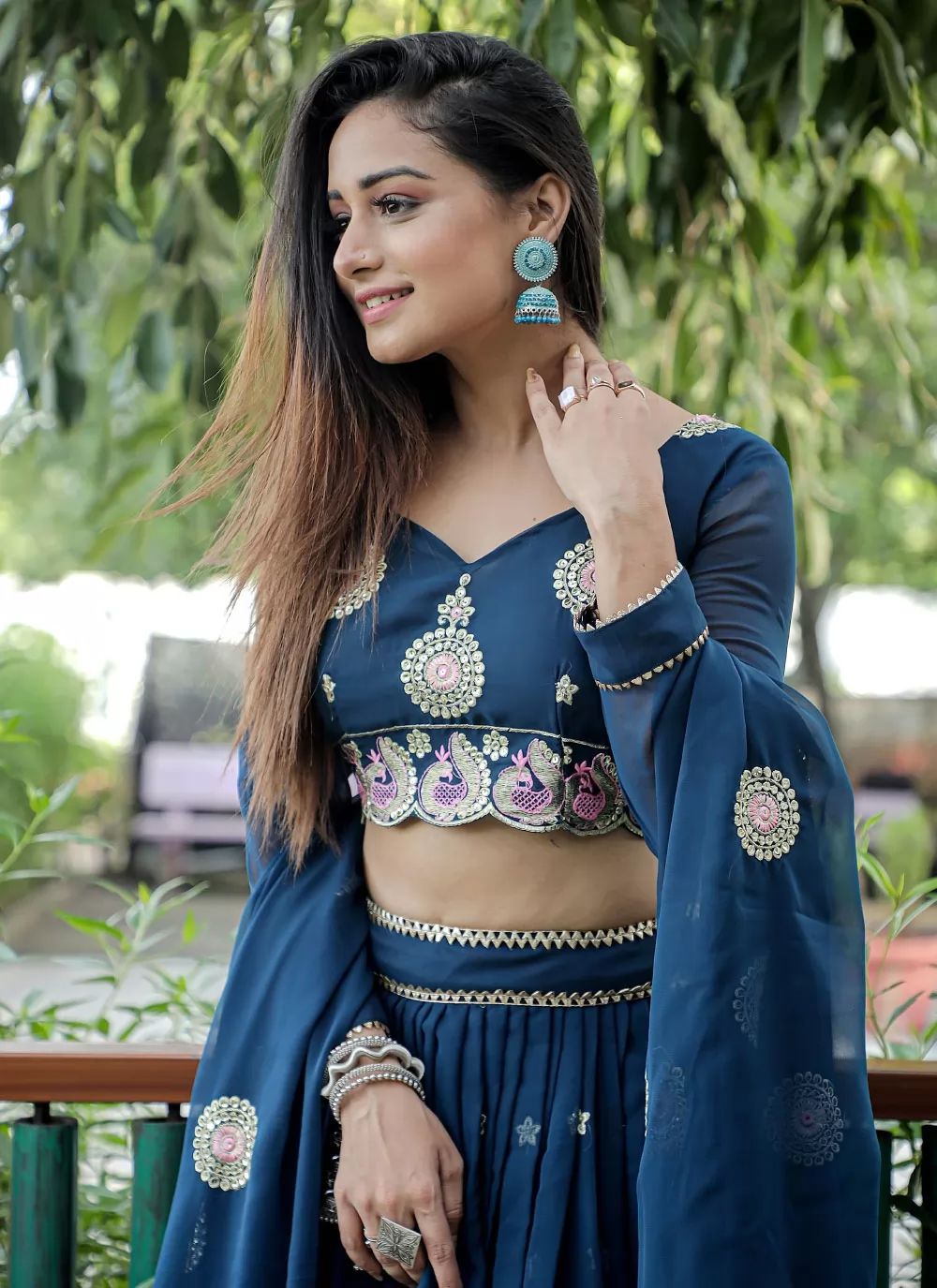 Aastha fashion Blue Georgette lehanga blouse Embroidered work - Prithvi Mart