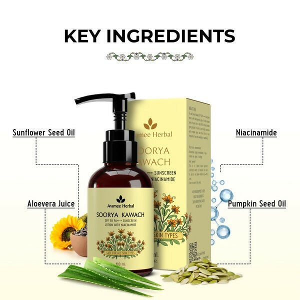 Avimee herbal Soorya Kawach SPF 50 PA++++ Niacinamide Sunscreen Lotion