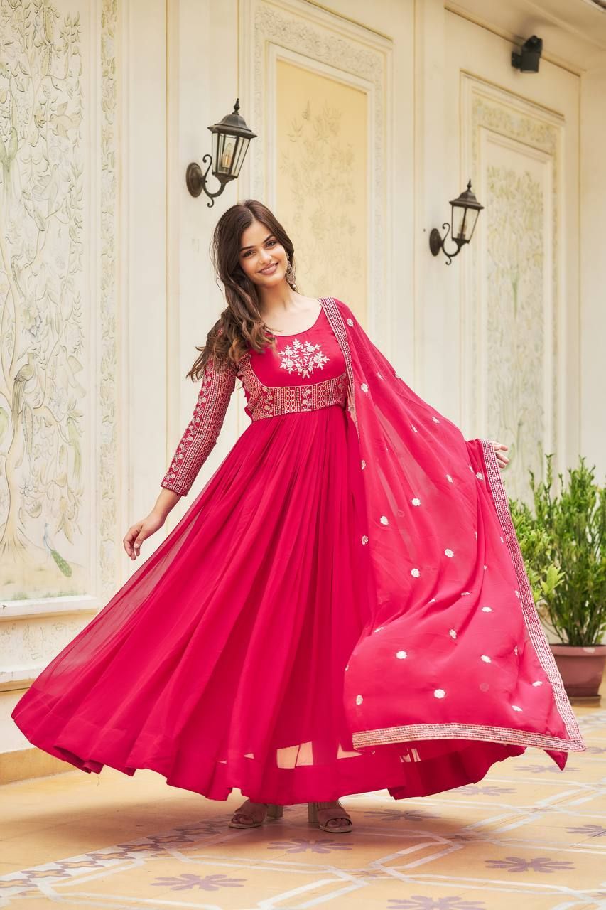 Aastha pink Fox Georgette with Gown Heavy sequence Embroidery Work