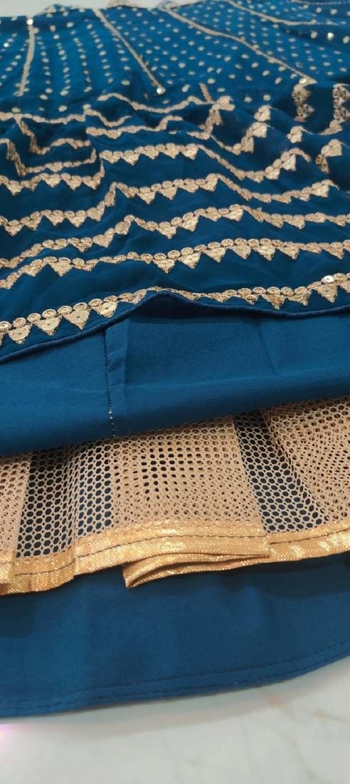 Aastha fashion Blue Faux Georgette lehanga blouse fabric Sequence with Thread and Jari Embroidery Work