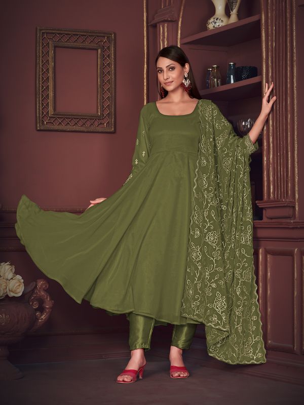 Aastha Light Green with Net top fabric Georgette Crepe Net Bottom fabric