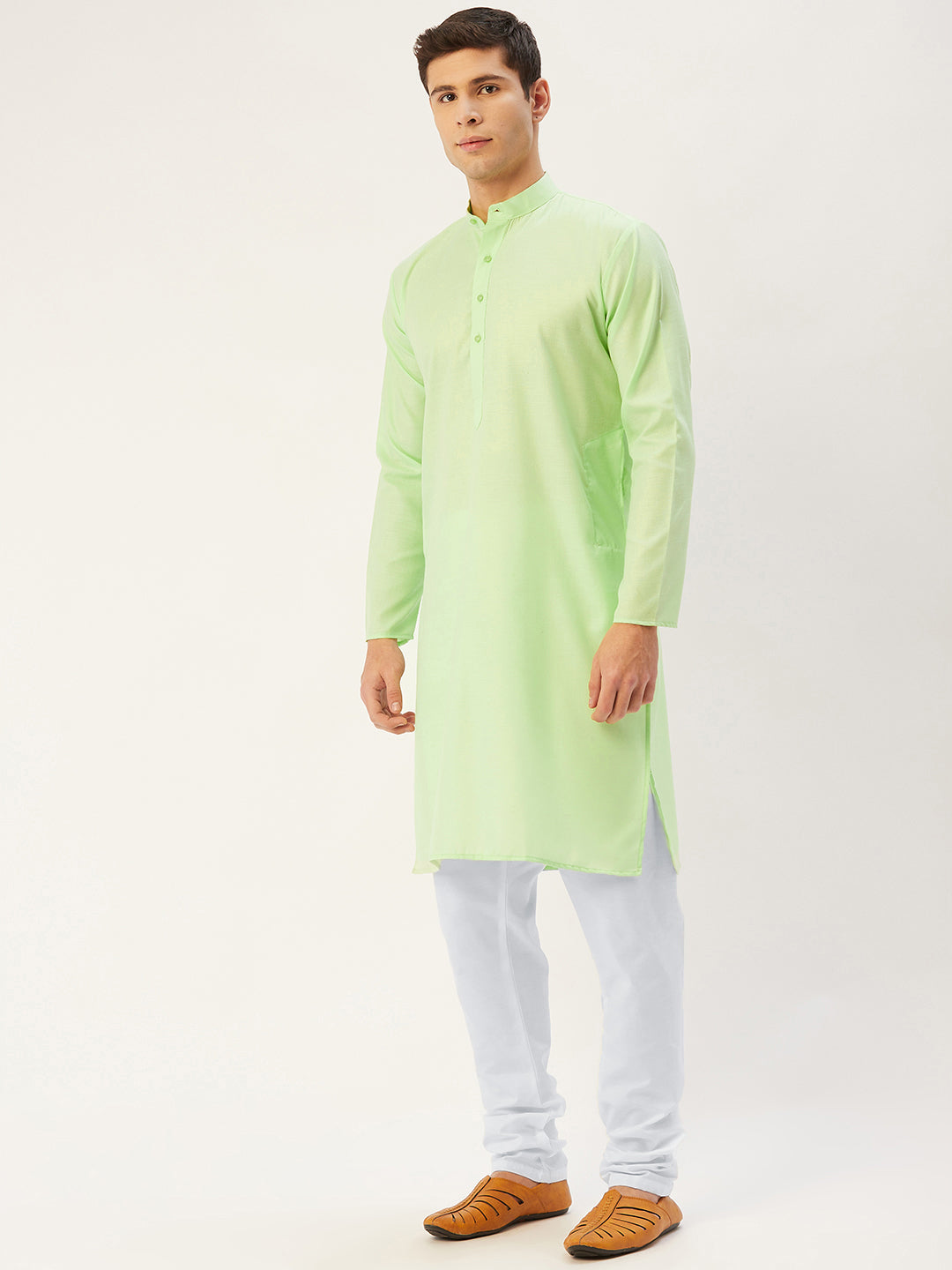 Jompers Men's Lime Cotton Solid Kurta Only