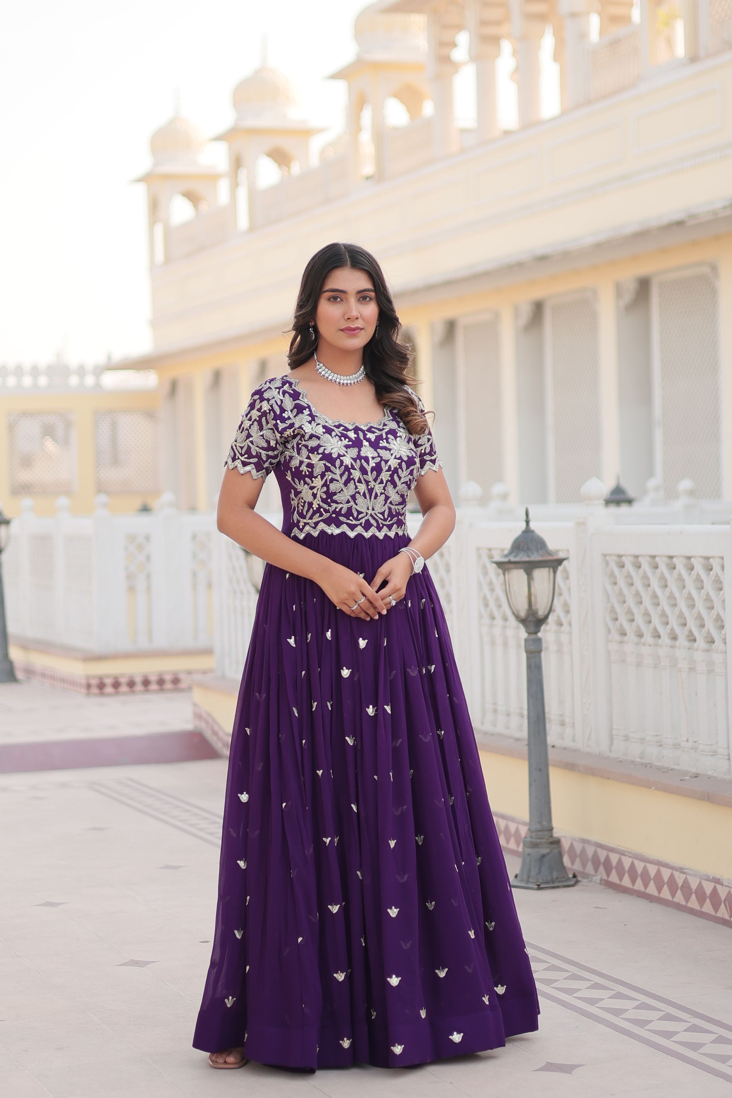 Aastha Purple Faux Blooming with Gown Embroidery Sequins Embroidered work