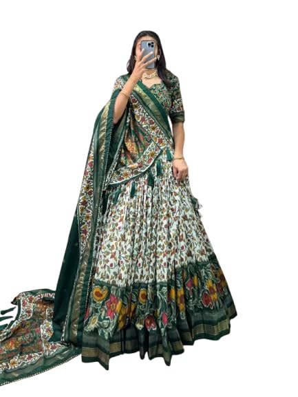 Woman's perfectly Navratri Collection Tussar Silk Lehenga Choli Patola Print with Foil Work