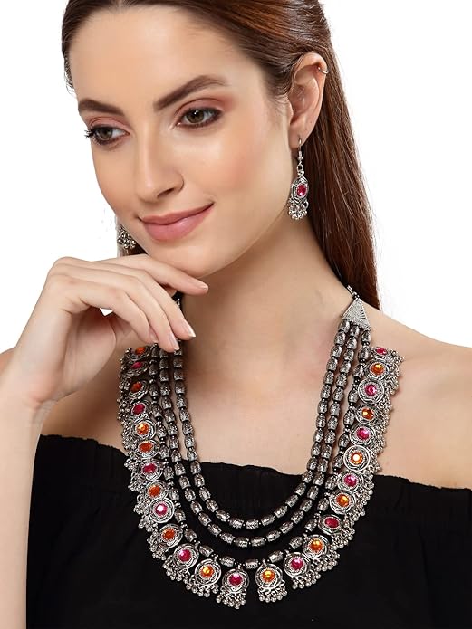 Diva Fashion Latest Stylish Fancy Oxidised Silver Navratri | Garba Necklace Jewellery Set for Women