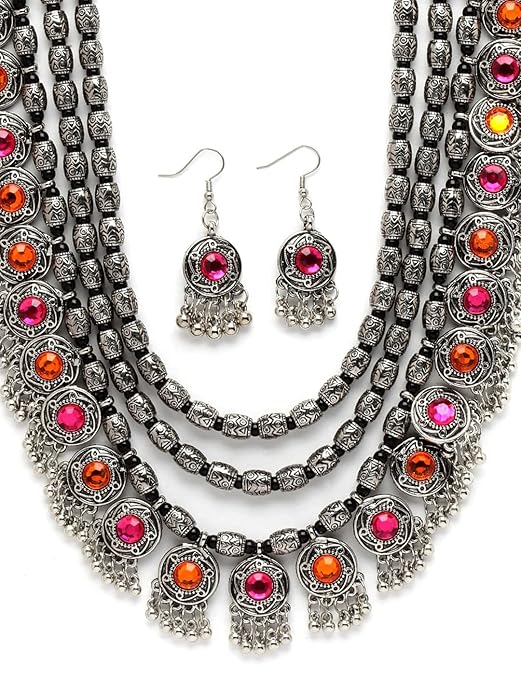 Diva Fashion Latest Stylish Fancy Oxidised Silver Navratri | Garba Necklace Jewellery Set for Women
