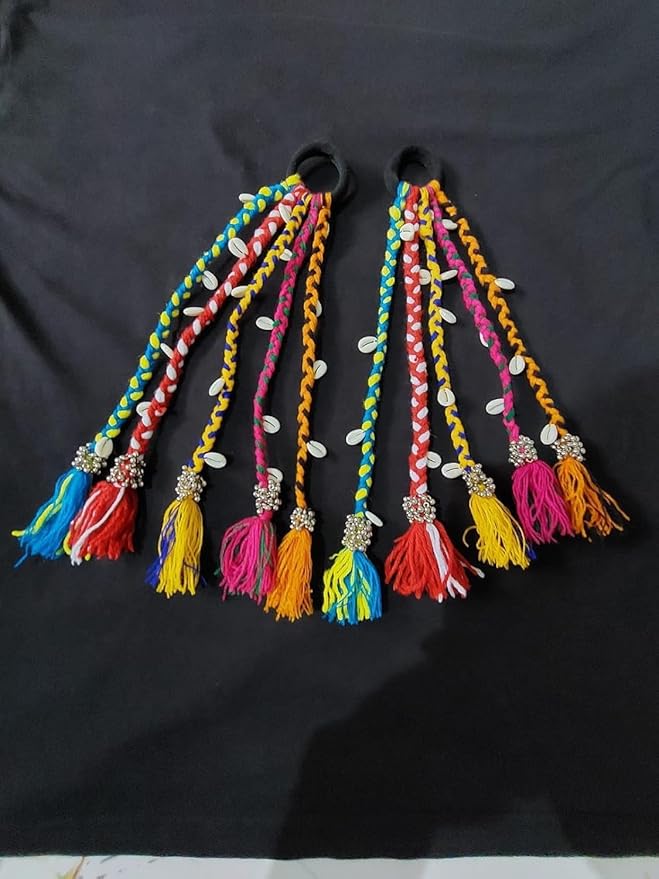 5 PCS Navratri Look Hair Braids with Rubber Bands Girl and Women, Hair Accessory for Everyday Style and Rainbow Color Braids Extensions Hair Color
