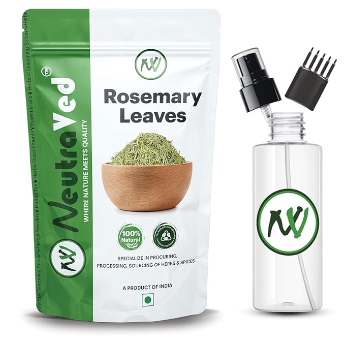 NeutraVed Rosemary Leaves packaging with a clear spray bottle on a white background